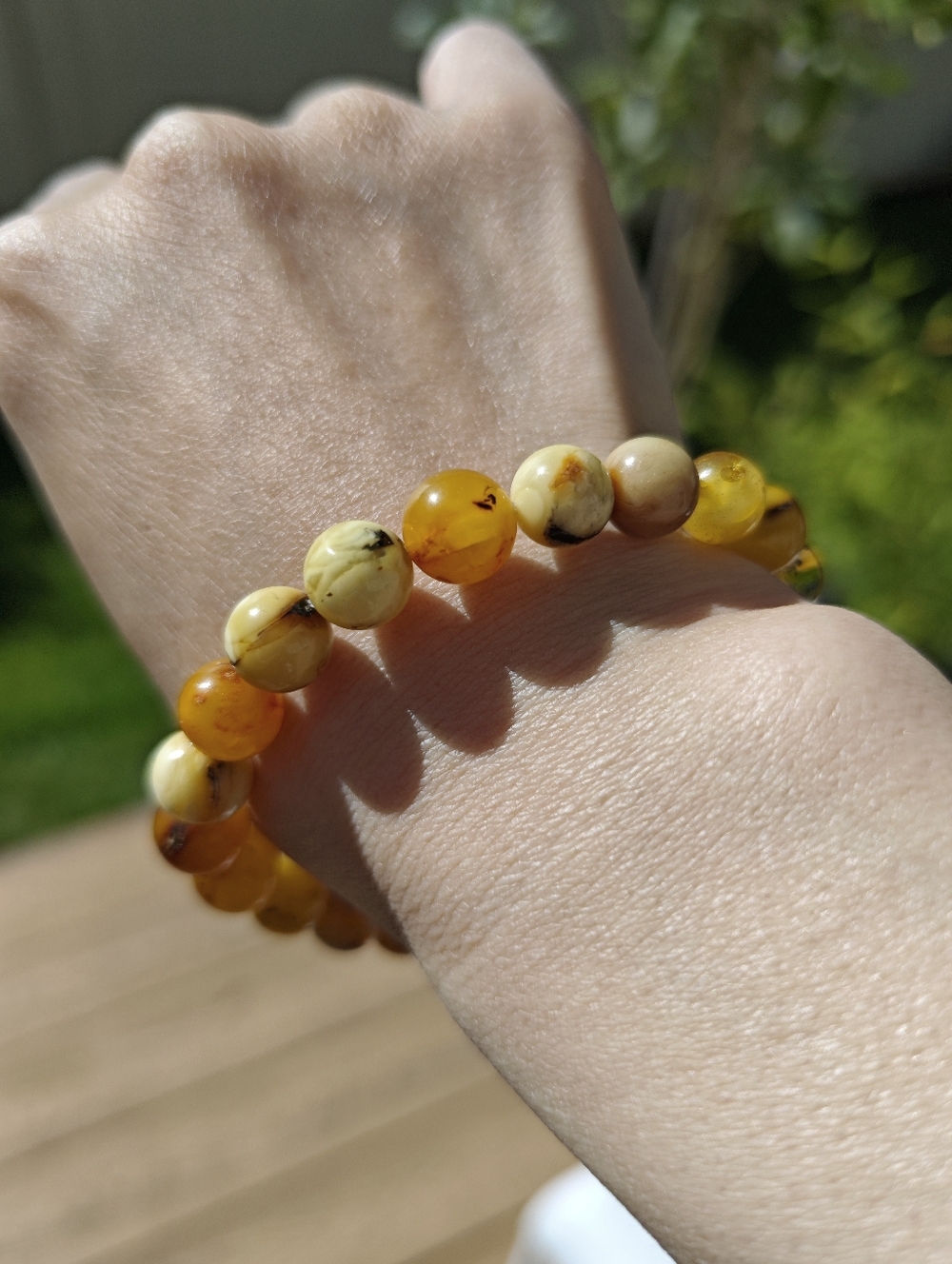 Mix color real Amber Bead Stretch Bracelet - Yellow & Cream